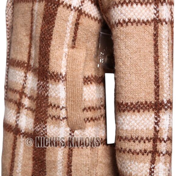 Rachel Zoe Tan Brown Plaid Jacket Eyelash Texture Soft Stretch Coatigan Size M - Picture 6 of 11